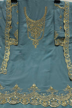 Light Teal Georgette Kameez With Dhoti Suit For Indian & Pakistani Wedding Festival - Thread & Sequence Embroidery