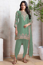 Sage Green Georgette Kameez With Dhoti Suit For Indian & Pakistani Wedding Festival - Thread & Sequence Embroidery