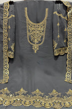 Grey Georgette Kameez With Dhoti Suit For Indian & Pakistani Wedding Festival - Thread & Sequence Embroidery