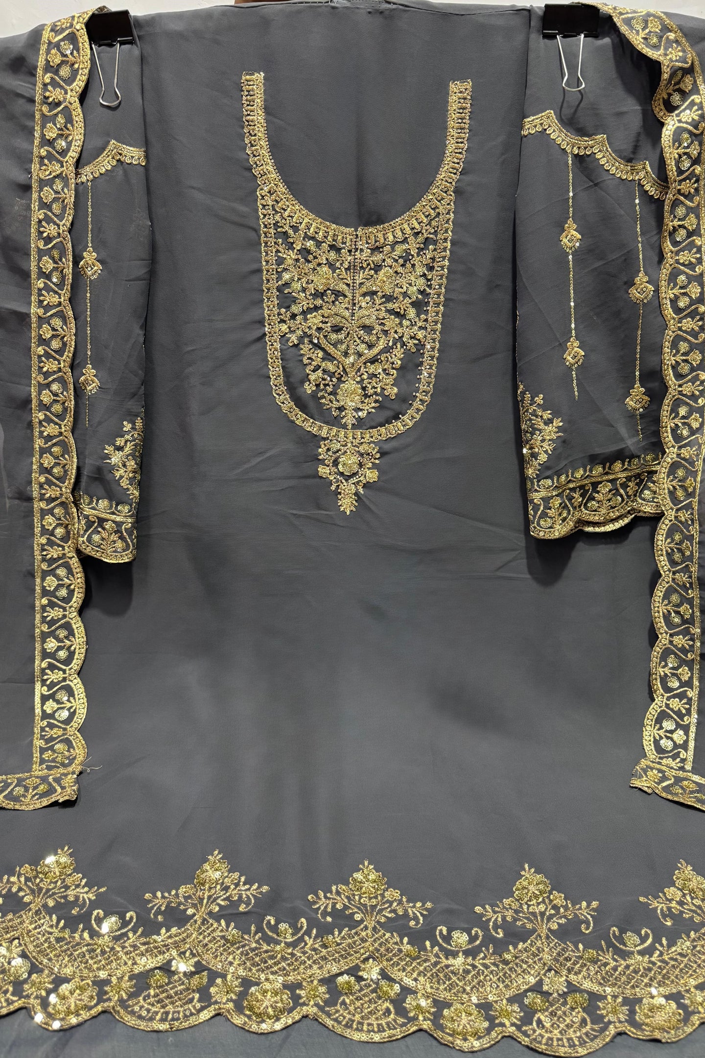 Grey Georgette Kameez With Dhoti Suit For Indian & Pakistani Wedding Festival - Thread & Sequence Embroidery