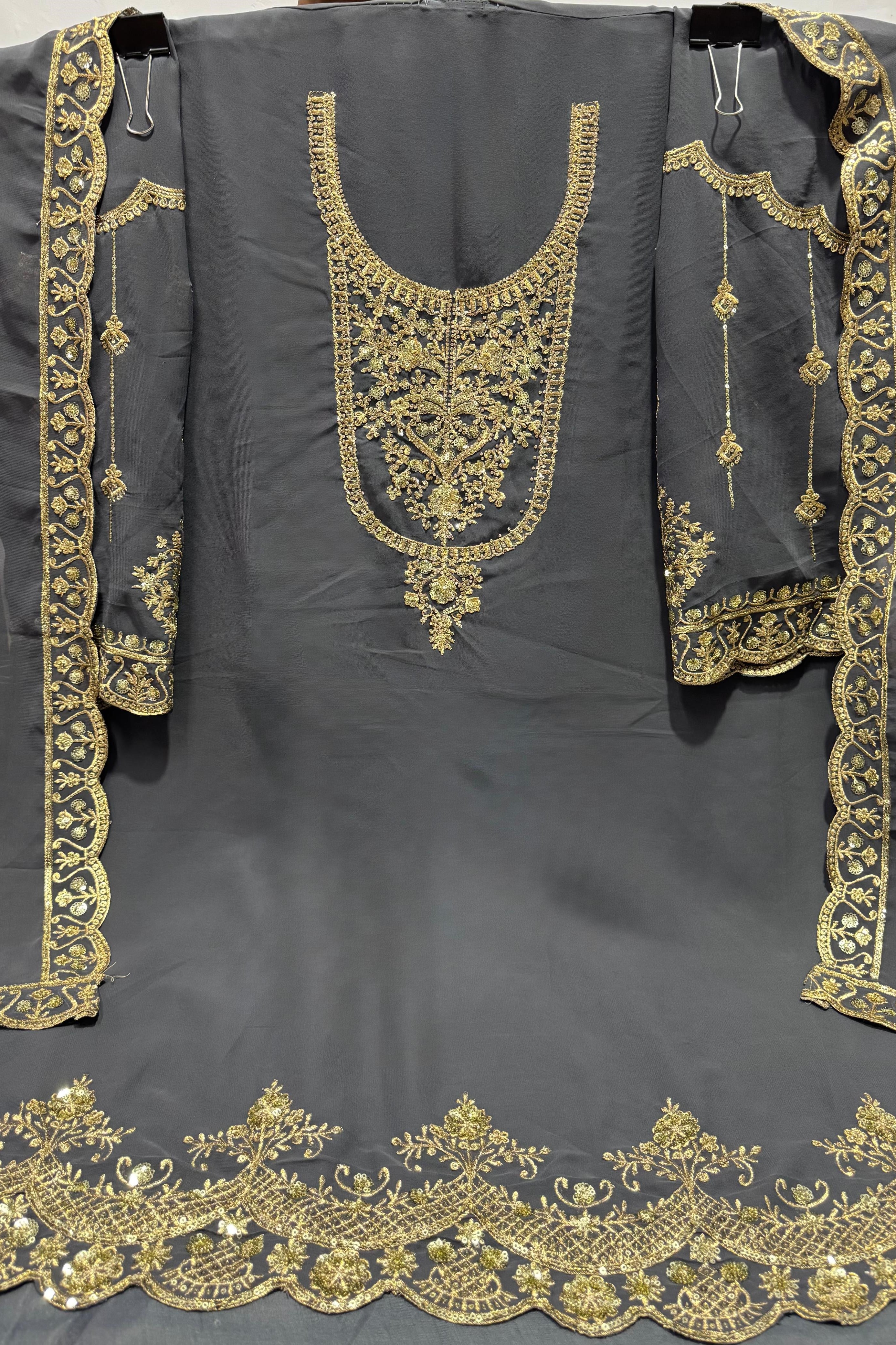 Grey Georgette Kameez With Dhoti Suit For Indian & Pakistani Wedding Festival - Thread & Sequence Embroidery