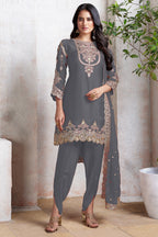 Grey Georgette Kameez With Dhoti Suit For Indian & Pakistani Wedding Festival - Thread & Sequence Embroidery