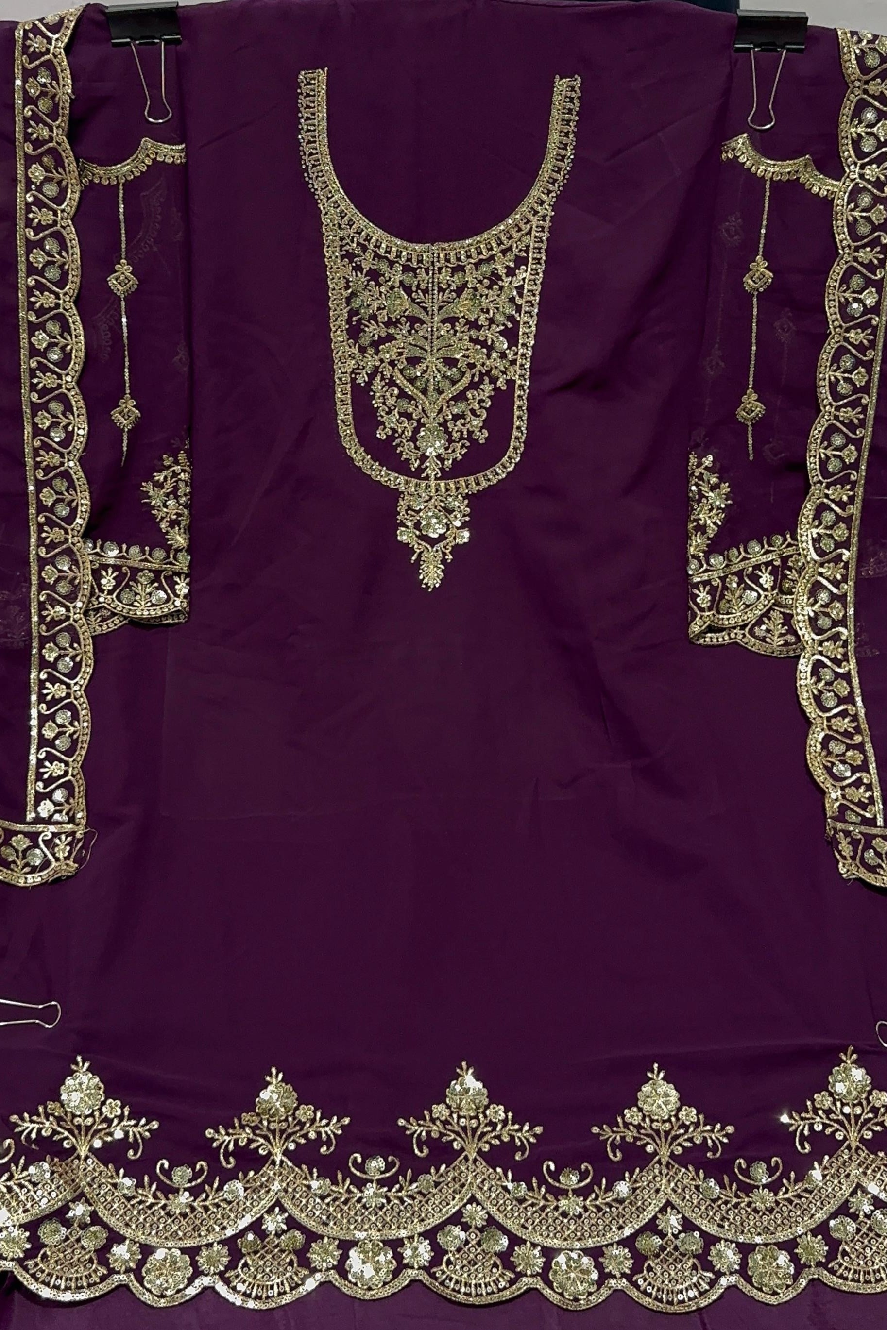 Purple Georgette Kameez With Dhoti Suit For Indian & Pakistani Wedding Festival - Thread & Sequence Embroidery