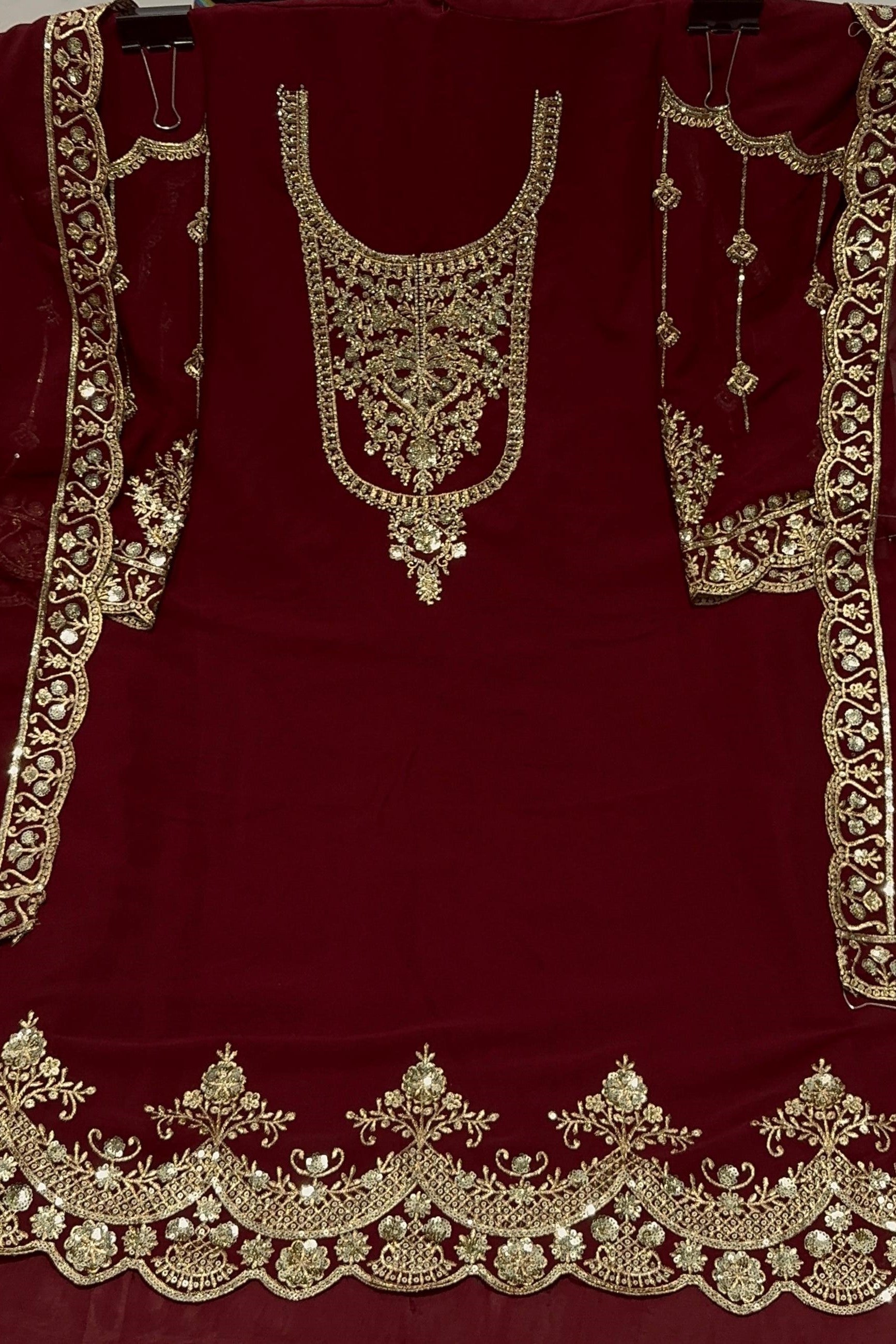 Maroon Georgette Kameez With Dhoti Suit For Indian & Pakistani Wedding Festival - Thread & Sequence Embroidery