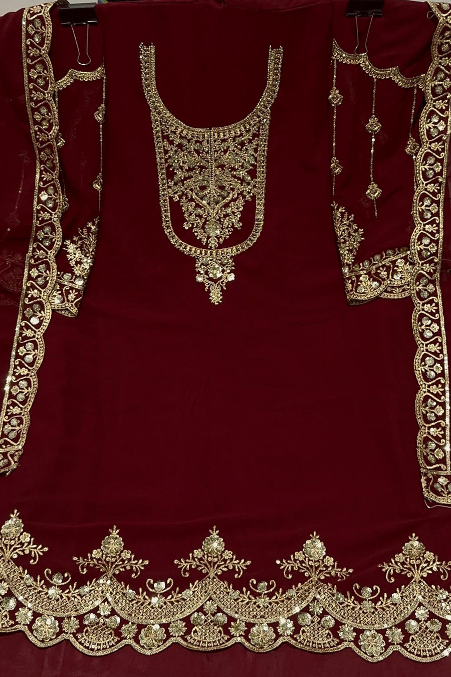 Maroon Georgette Kameez With Dhoti Suit For Indian & Pakistani Wedding Festival - Thread & Sequence Embroidery