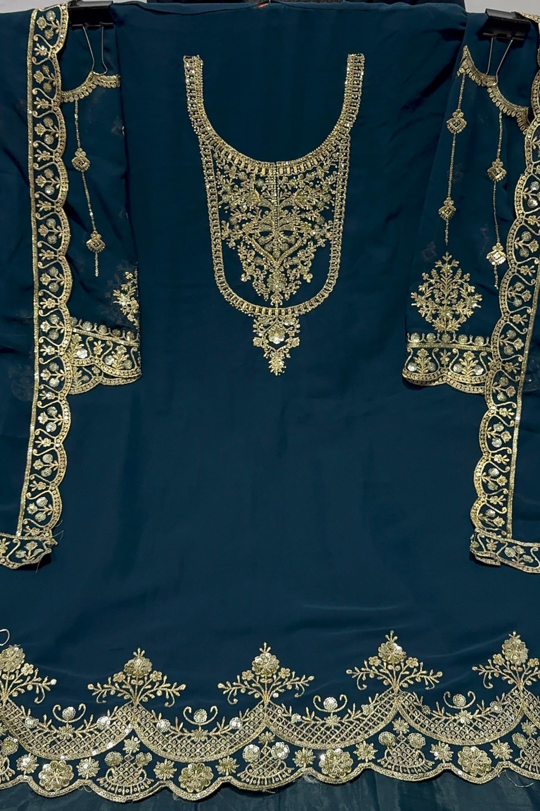 Teal Georgette Kameez With Dhoti Suit For Indian & Pakistani Wedding Festival - Thread & Sequence Embroidery