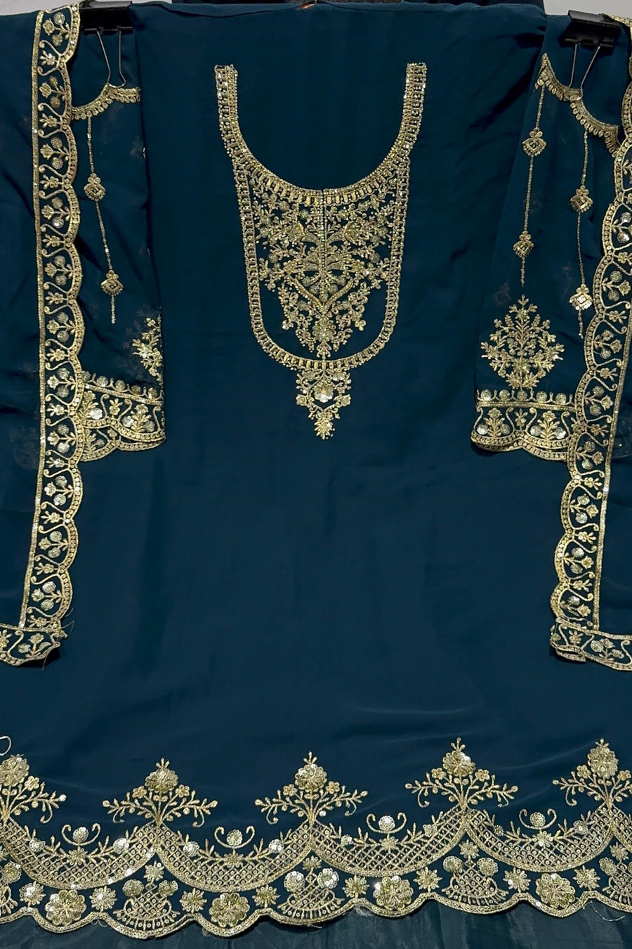 Teal Georgette Kameez With Dhoti Suit For Indian & Pakistani Wedding Festival - Thread & Sequence Embroidery