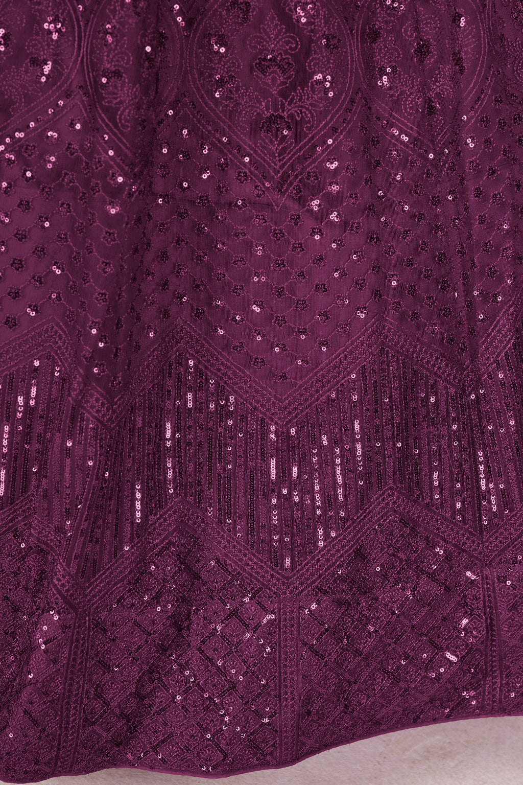 Wine Net Lehenga Choli For Indian & Pakistani Wedding Festival - Sequins & Thread Embroidery Work