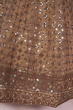 Brown Net Lehenga Choli For Indian & Pakistani Wedding Festival - Sequins & Thread Embroidery Work
