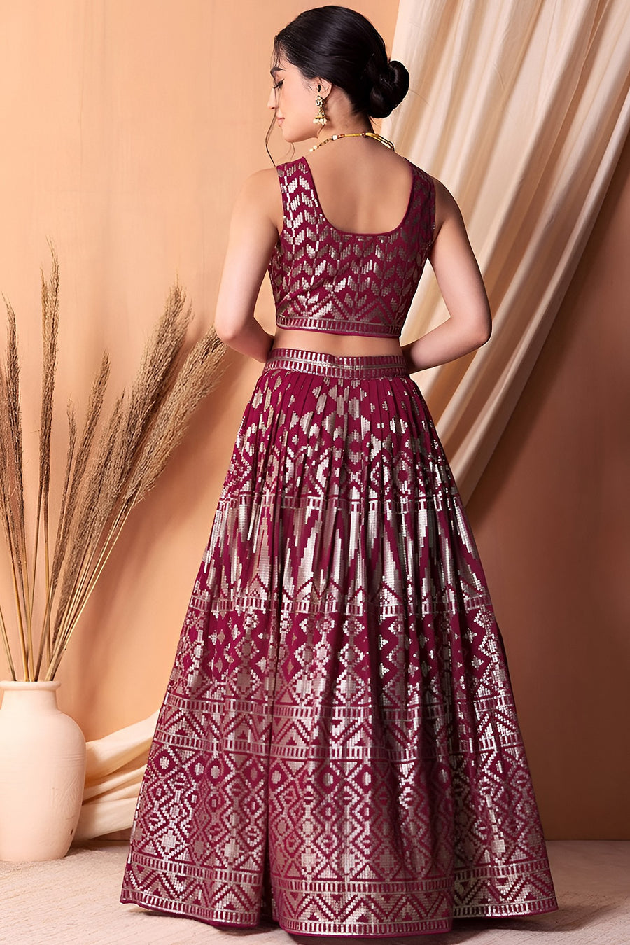 Rani Georgette Lehenga Choli with Thread and Sequins Embroidery Work