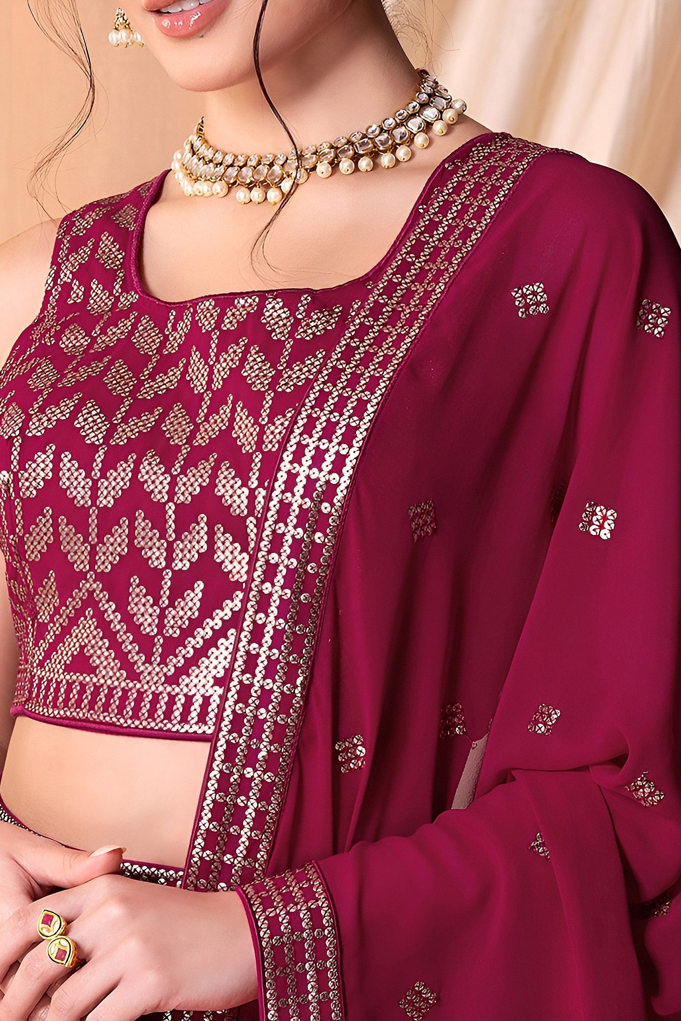 Rani Georgette Lehenga Choli with Thread and Sequins Embroidery Work