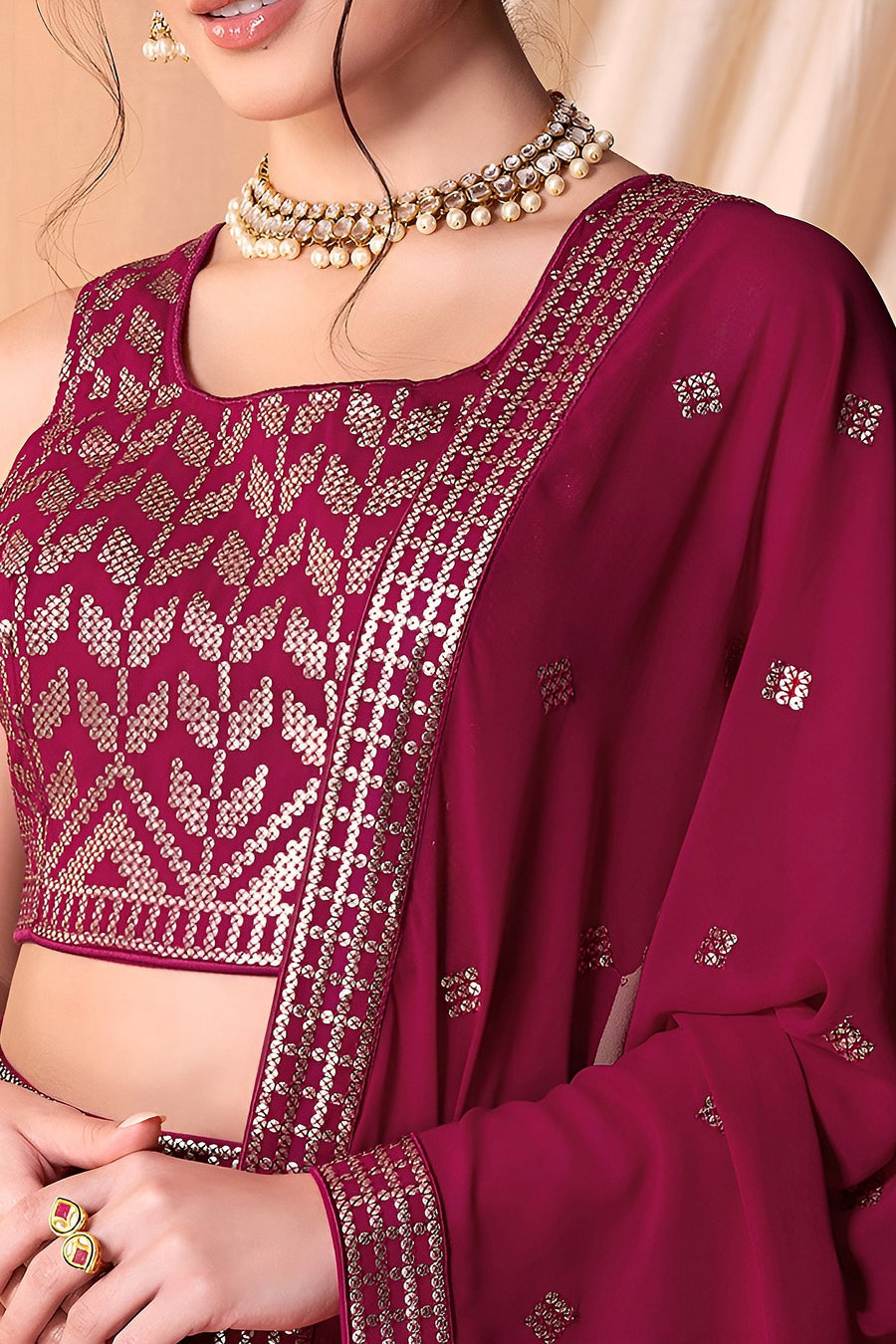 Rani Georgette Lehenga Choli with Thread and Sequins Embroidery Work