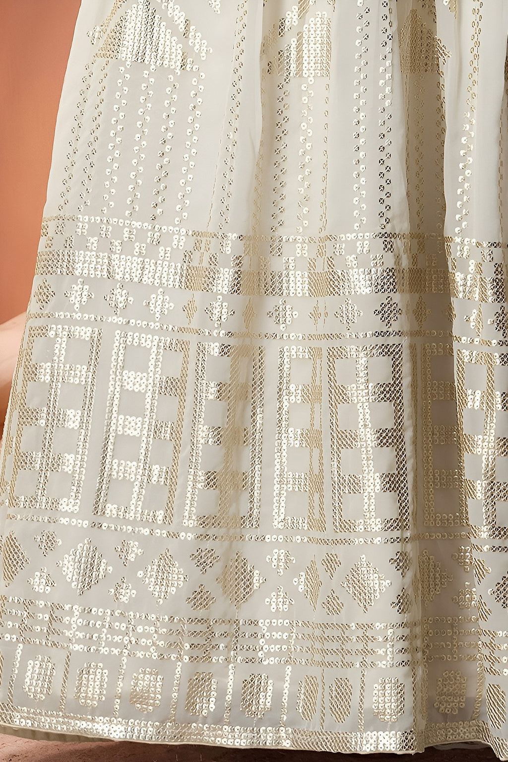 White Georgette Lehenga Choli with Thread and Sequins Embroidery