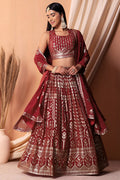 Maroon Georgette Lehenga Choli with Thread and Sequins Embroidery Work
