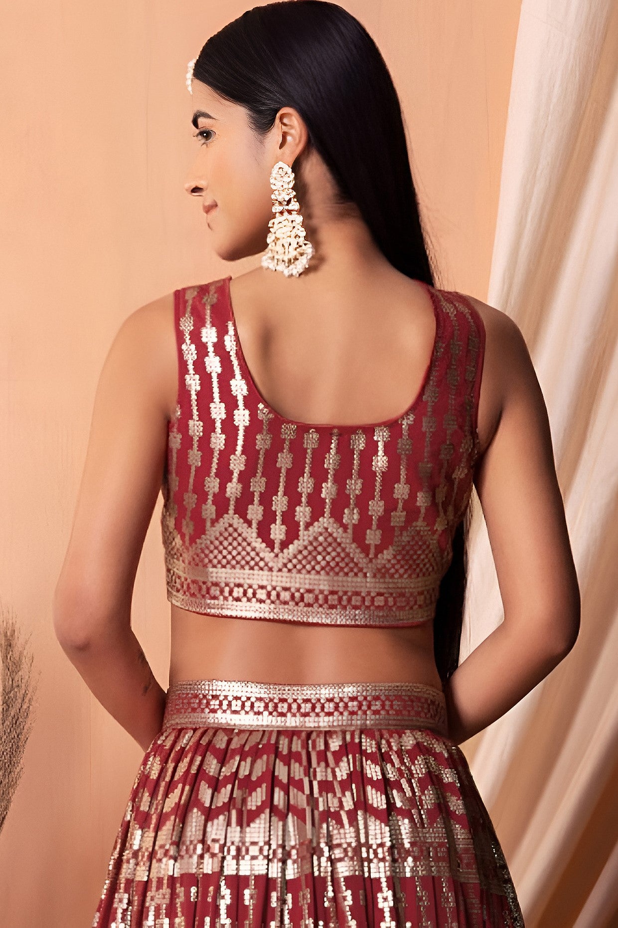 Maroon Georgette Lehenga Choli with Thread and Sequins Embroidery Work