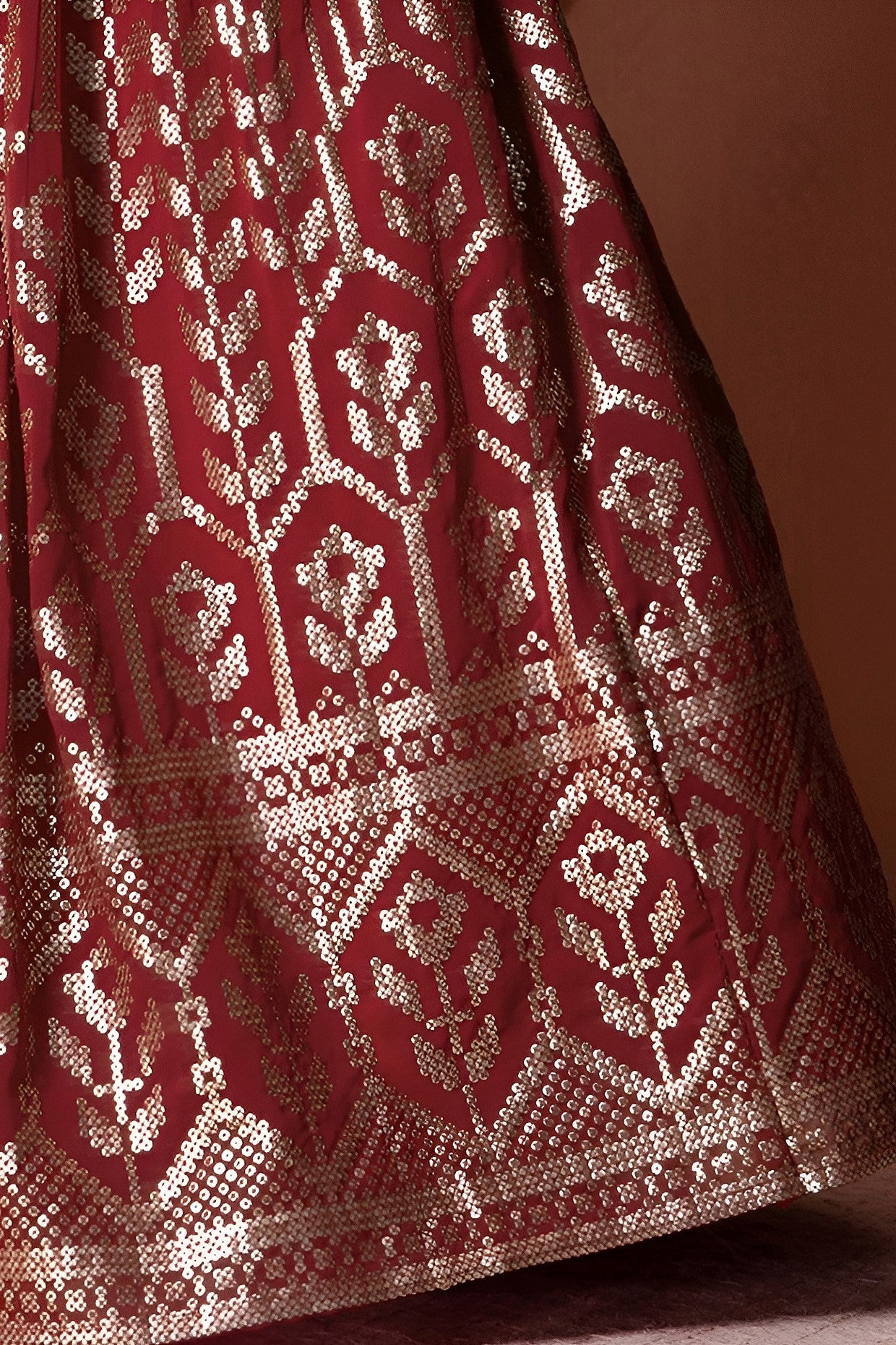 Maroon Georgette Lehenga Choli with Thread and Sequins Embroidery Work