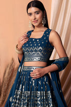 Blue Georgette Lehenga Choli with Thread and Sequins Embroidery