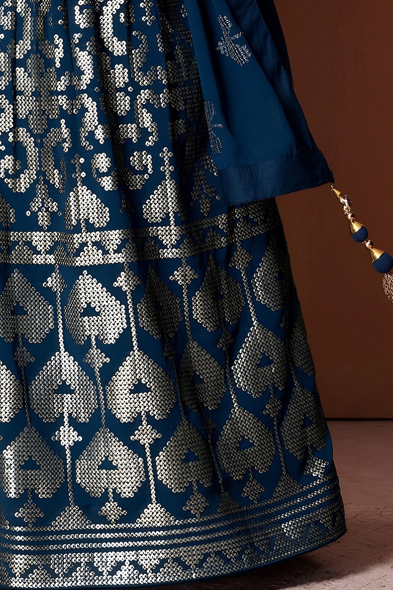 Blue Georgette Lehenga Choli with Thread and Sequins Embroidery