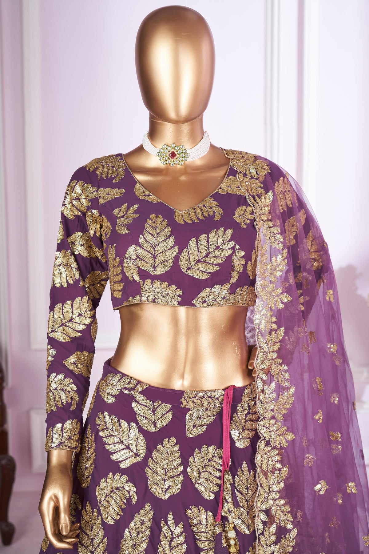 Purple Georgette Lehenga Choli For Indian & Pakistani Wedding Festival - Sequins & Thread Embroidery Work, Zari Work