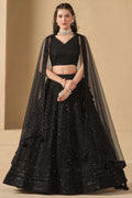 Black Georgette Lehenga Choli For Indian & Pakistani Wedding Festival - Sequins & Thread Embroidery Work