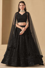 Black Georgette Lehenga Choli For Indian & Pakistani Wedding Festival - Sequins & Thread Embroidery Work