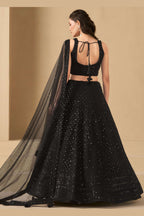 Black Georgette Lehenga Choli For Indian & Pakistani Wedding Festival - Sequins & Thread Embroidery Work