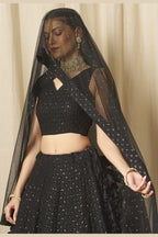 Black Georgette Lehenga Choli For Indian & Pakistani Wedding Festival - Sequins & Thread Embroidery Work