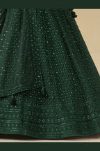 Dark Green Georgette Lehenga Choli For Indian & Pakistani Wedding Festival - Sequins & Thread Embroidery Work