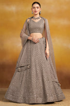Grey Georgette Lehenga Choli For Indian & Pakistani Wedding Festival - Sequins & Thread Embroidery Work