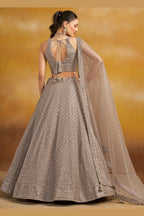 Grey Georgette Lehenga Choli For Indian & Pakistani Wedding Festival - Sequins & Thread Embroidery Work