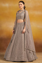 Grey Georgette Lehenga Choli For Indian & Pakistani Wedding Festival - Sequins & Thread Embroidery Work