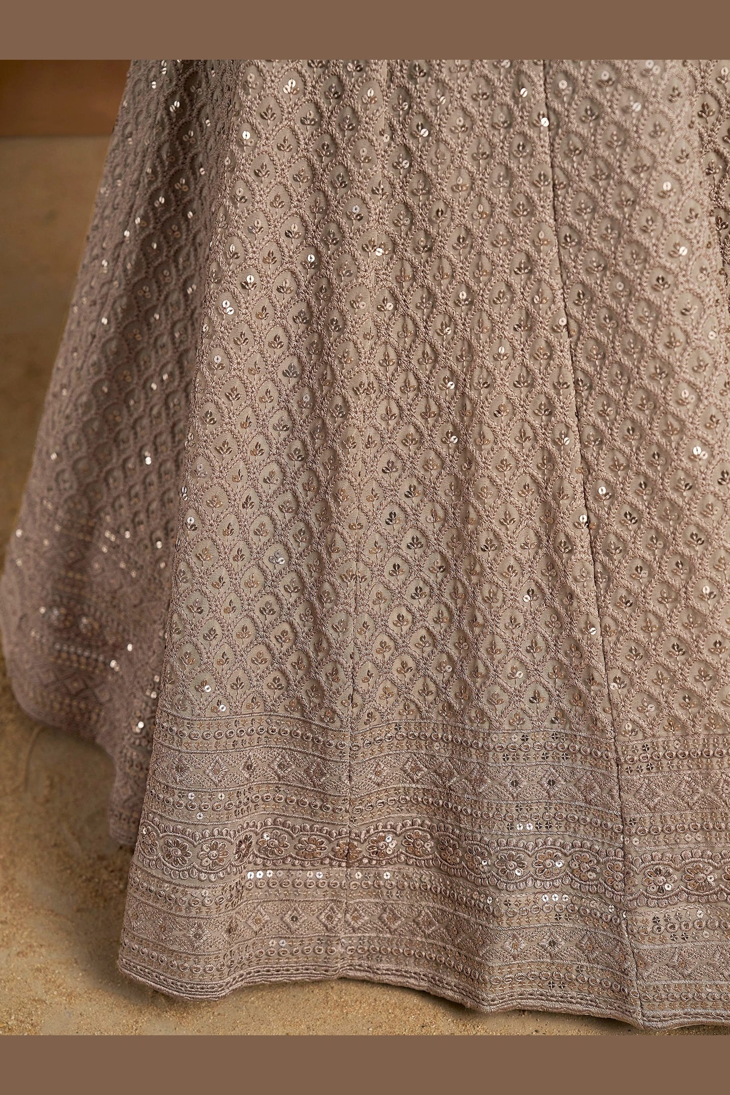 Grey Georgette Lehenga Choli For Indian & Pakistani Wedding Festival - Sequins & Thread Embroidery Work
