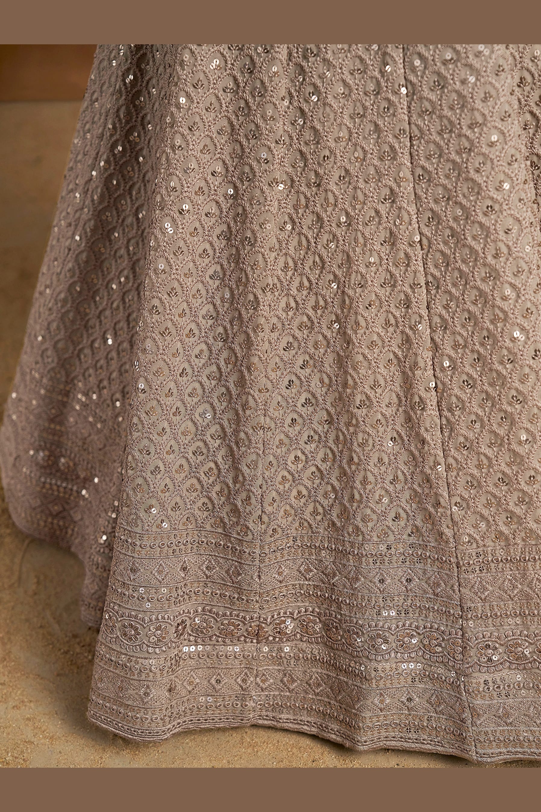 Grey Georgette Lehenga Choli For Indian & Pakistani Wedding Festival - Sequins & Thread Embroidery Work
