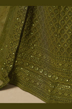 Olive Green Georgette Lehenga Choli For Indian & Pakistani Wedding Festival - Sequins & Thread Embroidery Work