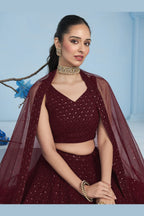 Maroon Georgette Lehenga Choli For Indian & Pakistani Wedding Festival - Sequins & Thread Embroidery Work