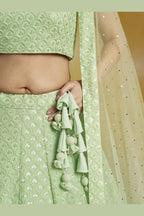 Mint Green Georgette Lehenga Choli For Indian & Pakistani Wedding Festival - Sequins & Thread Embroidery Work