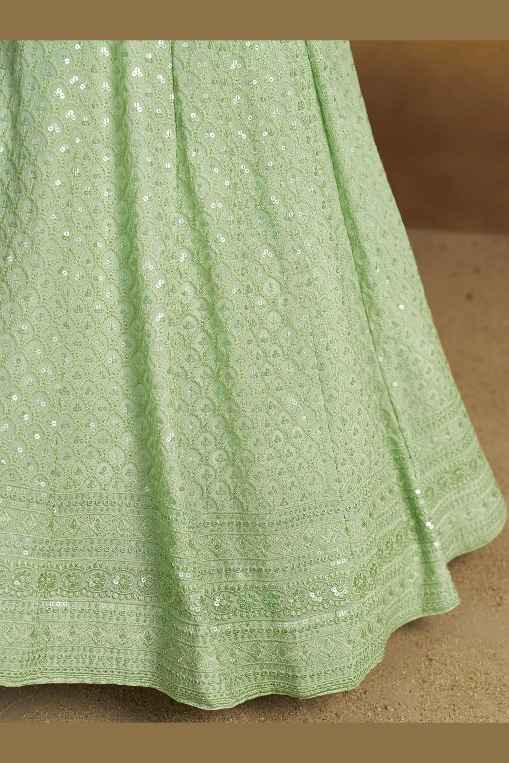 Mint Green Georgette Lehenga Choli For Indian & Pakistani Wedding Festival - Sequins & Thread Embroidery Work