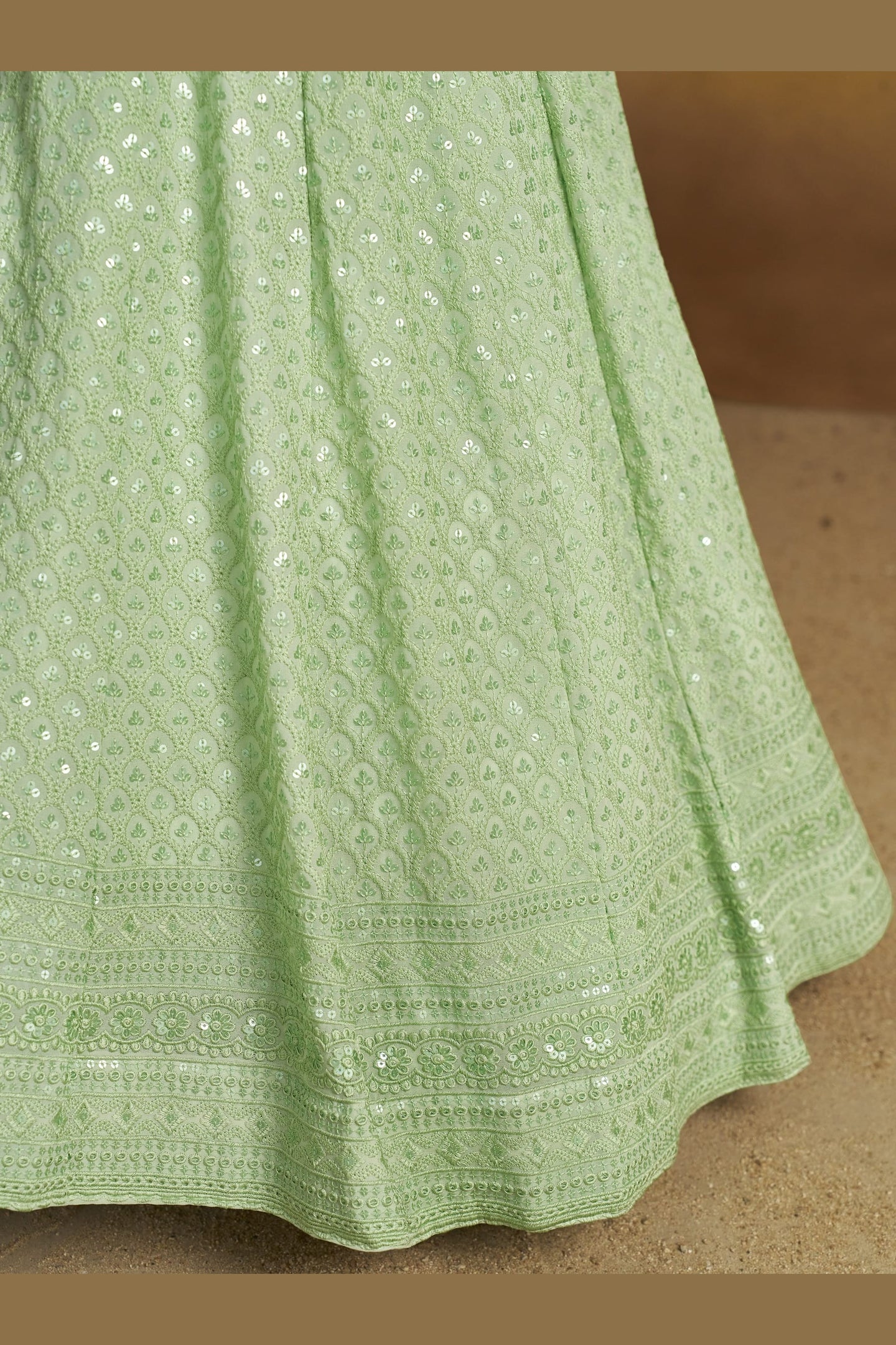 Mint Green Georgette Lehenga Choli For Indian & Pakistani Wedding Festival - Sequins & Thread Embroidery Work