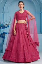 Pink Georgette Lehenga Choli For Indian & Pakistani Wedding Festival - Sequins & Thread Embroidery Work