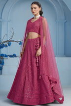 Pink Georgette Lehenga Choli For Indian & Pakistani Wedding Festival - Sequins & Thread Embroidery Work