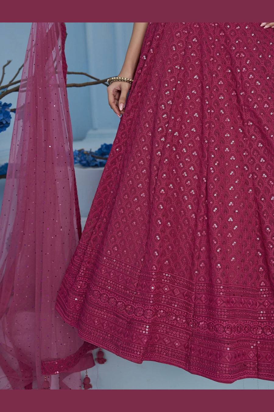Pink Georgette Lehenga Choli For Indian & Pakistani Wedding Festival - Sequins & Thread Embroidery Work