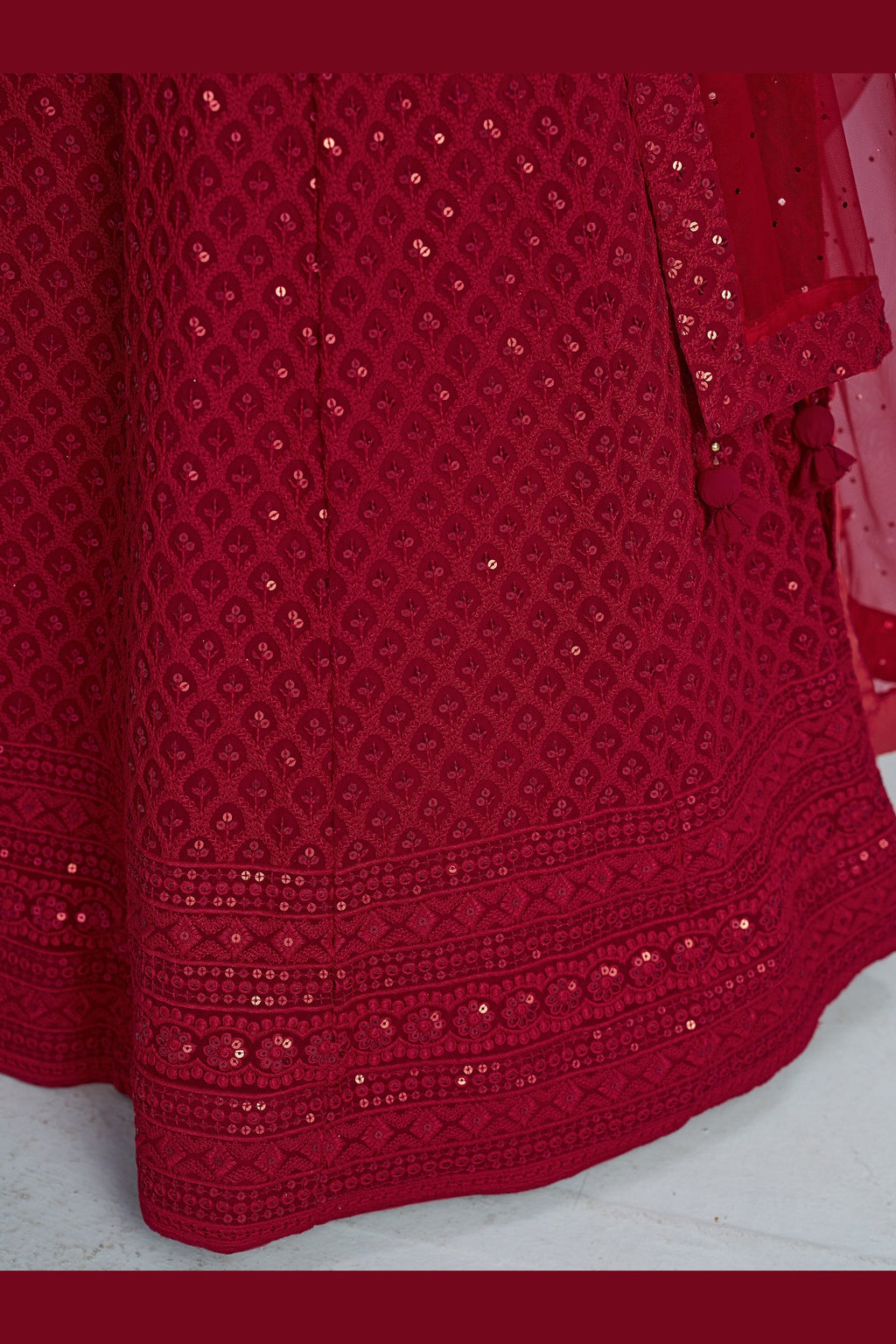 Red Georgette Lehenga Choli For Indian & Pakistani Wedding Festival - Sequins & Thread Embroidery Work