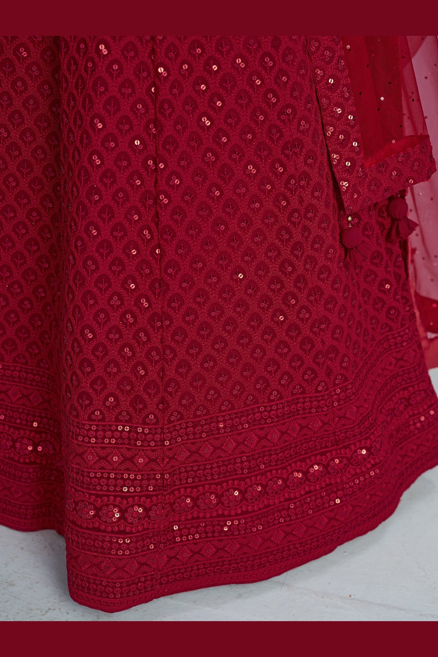 Red Georgette Lehenga Choli For Indian & Pakistani Wedding Festival - Sequins & Thread Embroidery Work