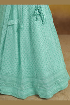 Turquoise Georgette Lehenga Choli For Indian & Pakistani Wedding Festival - Sequins & Thread Embroidery Work