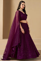 Wine Georgette Lehenga Choli For Indian & Pakistani Wedding Festival - Sequins & Thread Embroidery Work
