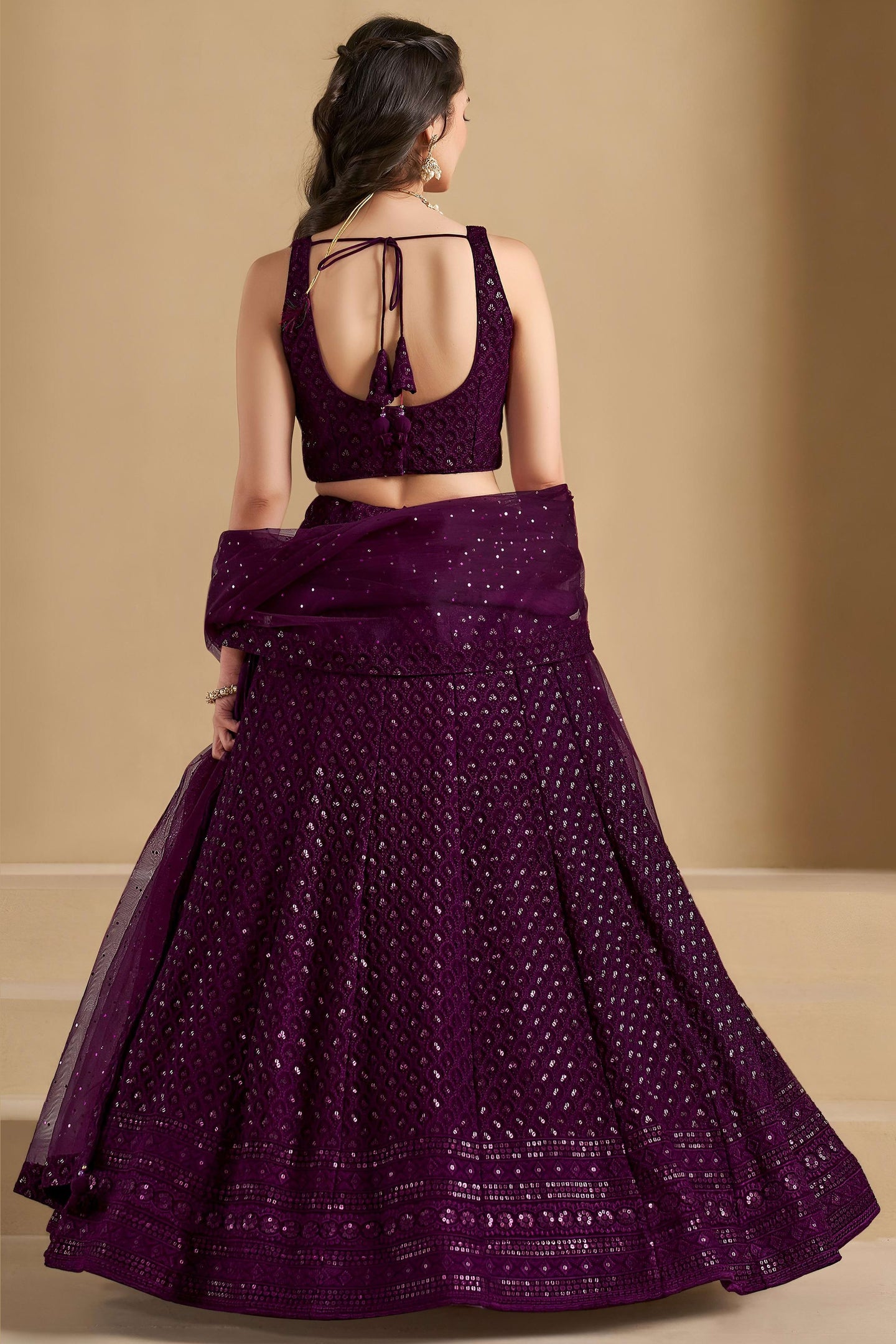 Wine Georgette Lehenga Choli For Indian & Pakistani Wedding Festival - Sequins & Thread Embroidery Work