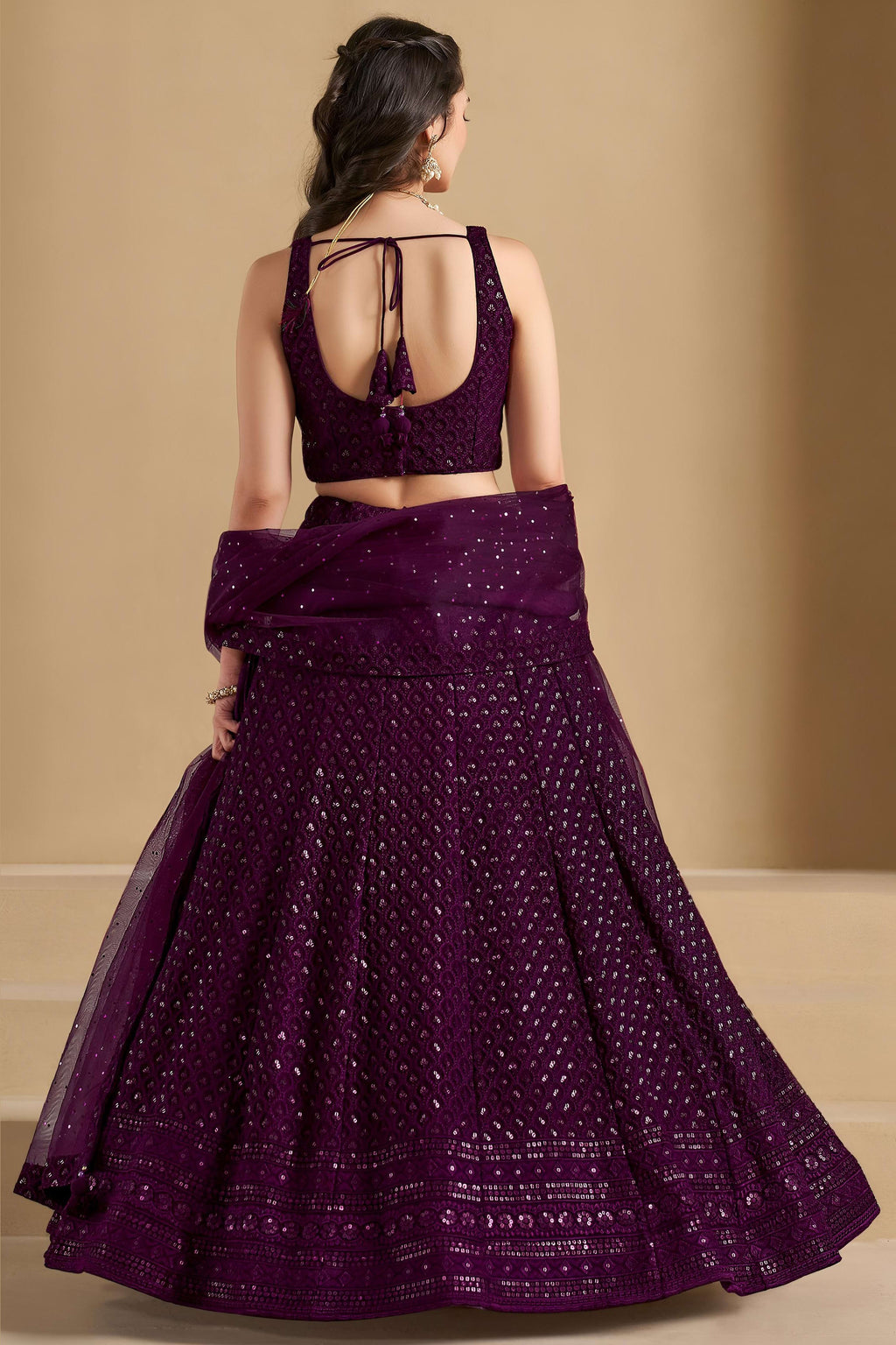 Wine Georgette Lehenga Choli For Indian & Pakistani Wedding Festival - Sequins & Thread Embroidery Work