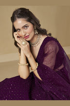 Wine Georgette Lehenga Choli For Indian & Pakistani Wedding Festival - Sequins & Thread Embroidery Work