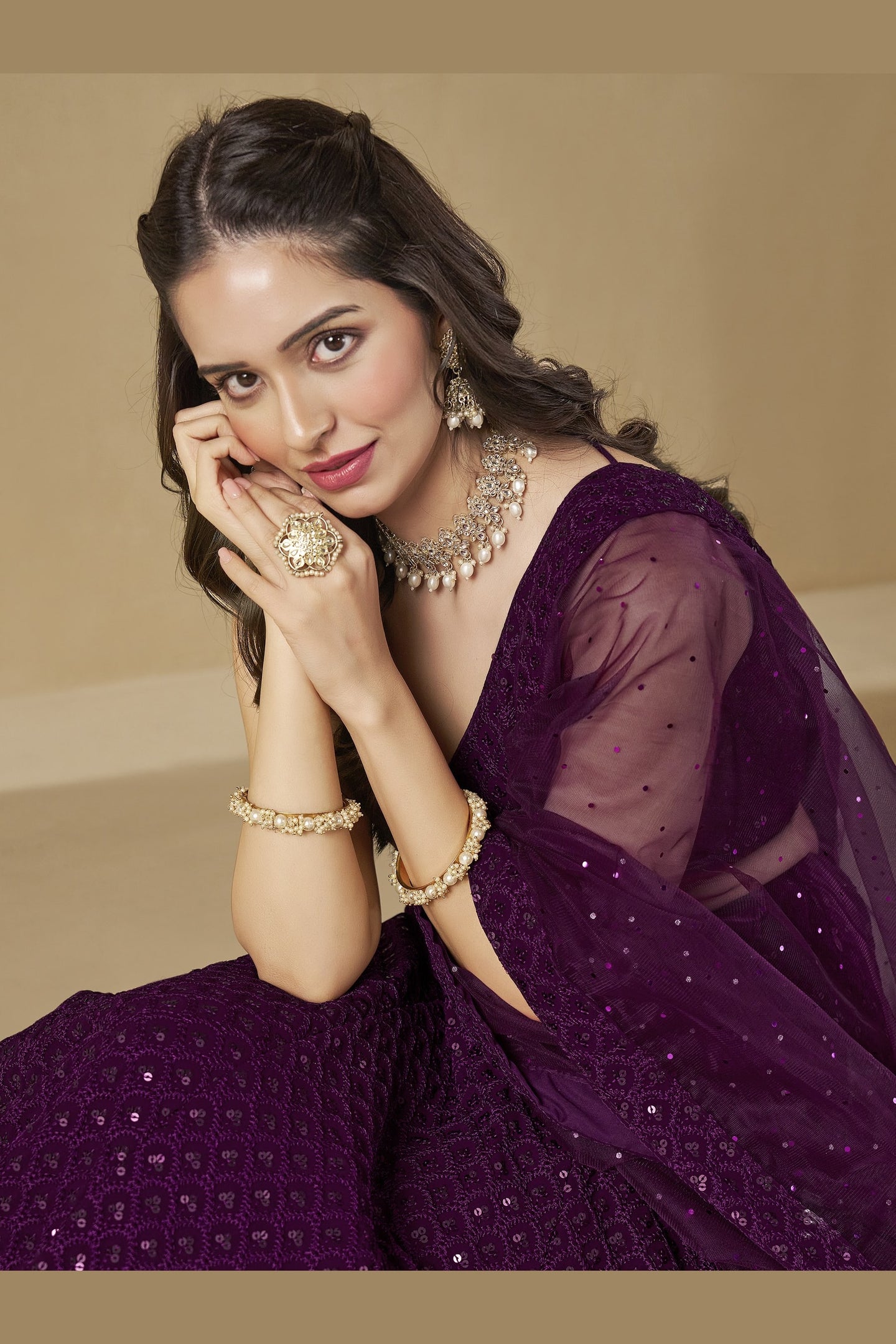 Wine Georgette Lehenga Choli For Indian & Pakistani Wedding Festival - Sequins & Thread Embroidery Work