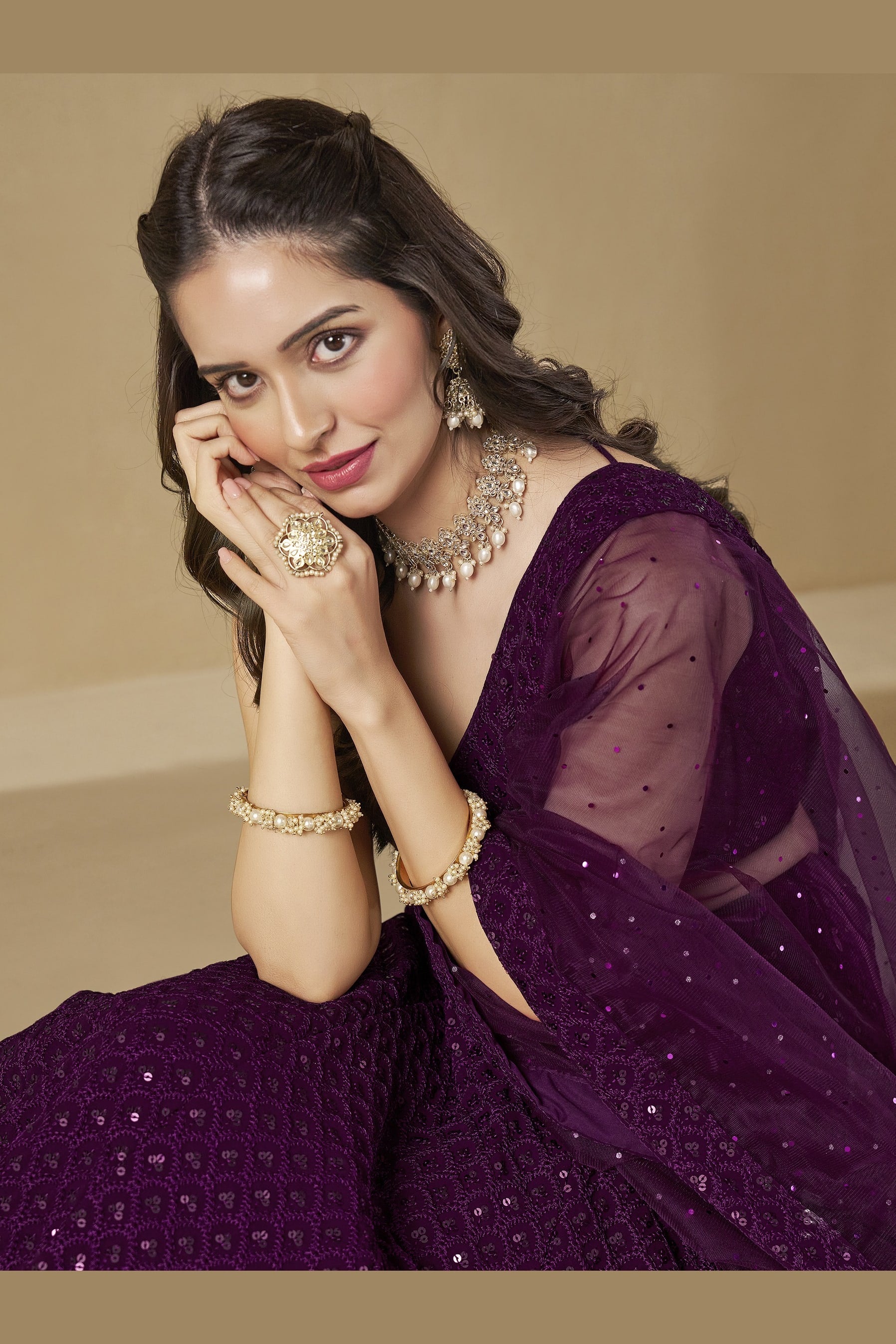 Wine Georgette Lehenga Choli For Indian & Pakistani Wedding Festival - Sequins & Thread Embroidery Work